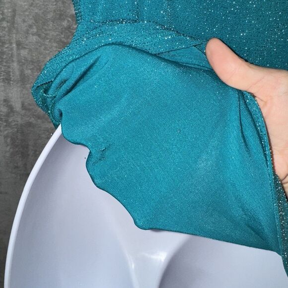 Express Teal Metallic Cami Tank Top Shimmery Stretchy Y2K Party Clubwear Med - Picture 5 of 8